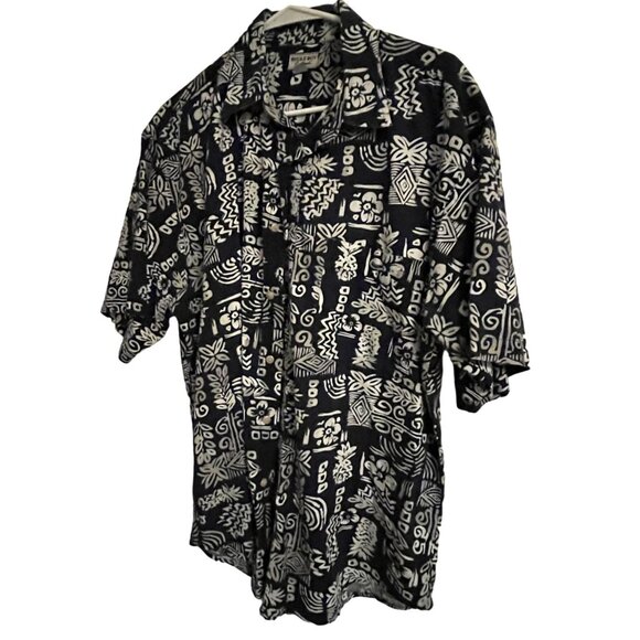 Bugle Boy Other - Bugle Boy Blue & White Black Bati hawaiian Shirt XL Batik Surfer Skater VTG 1990